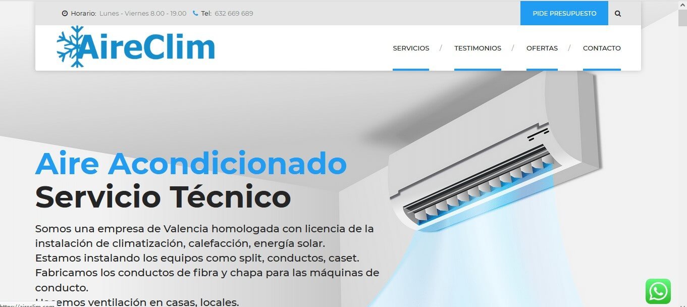 Página Web AireClim – Aire Acondicionado Valencia